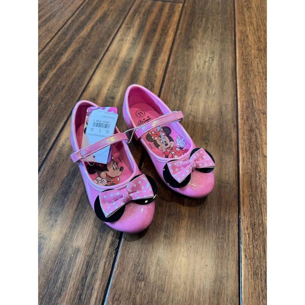 Disney Minnie Mouse Toddler Girls Pink Glitter Mary Jane Ballet Flats Size 11